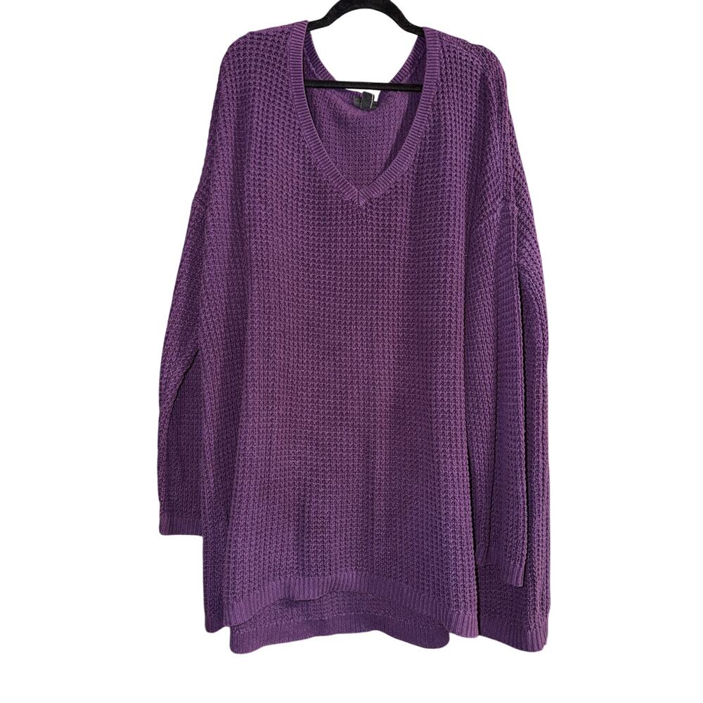 Torrid Women's Plus Size Purple Waffle Knit V-Neck Crochet Sweater Size 4 4X